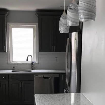 Charcoal cabinets, speckled granite — photo 2 of 7, by GT Stone and Cabinets Installation in South Amboy, NJ