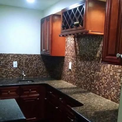 Cherry cabinets, black granite — photo 1 of 5, by GT Stone and Cabinets Installation in South Amboy, NJ