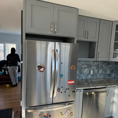 Grey-blue cabinets, quartzite counters — photo 7 of 13, by GT Stone and Cabinets Installation in South Amboy, NJ