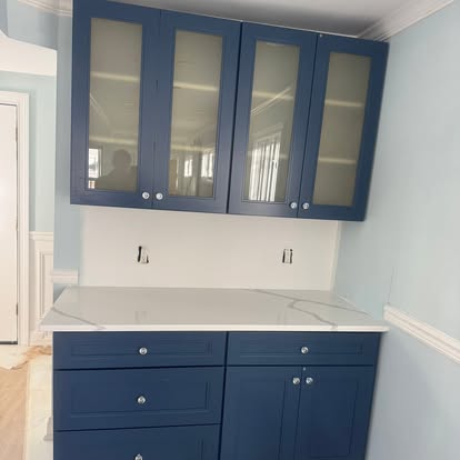 Navy Shaker kitchen, quartz counters — photo 1 of 6, by GT Stone and Cabinets Installation in South Amboy, NJ