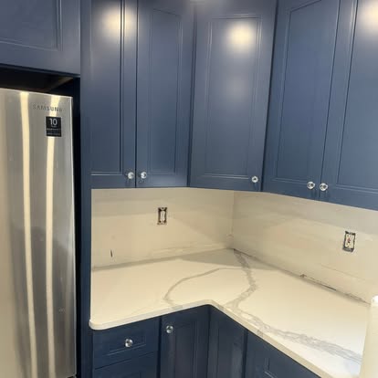 Navy Shaker kitchen, quartz counters — photo 3 of 6, by GT Stone and Cabinets Installation in South Amboy, NJ