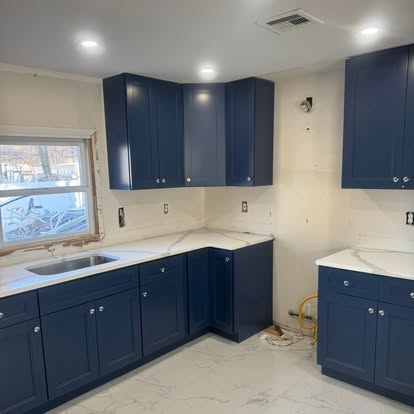 Navy Shaker kitchen, quartz counters — photo 5 of 6, by GT Stone and Cabinets Installation in South Amboy, NJ