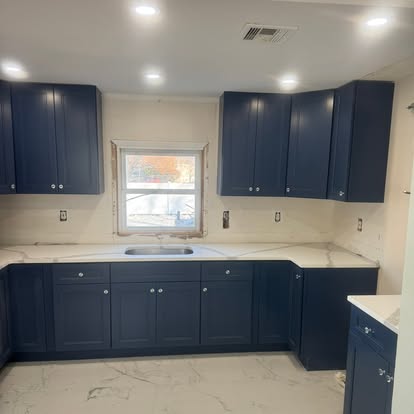 Navy Shaker kitchen, quartz counters — photo 6 of 6, by GT Stone and Cabinets Installation in South Amboy, NJ