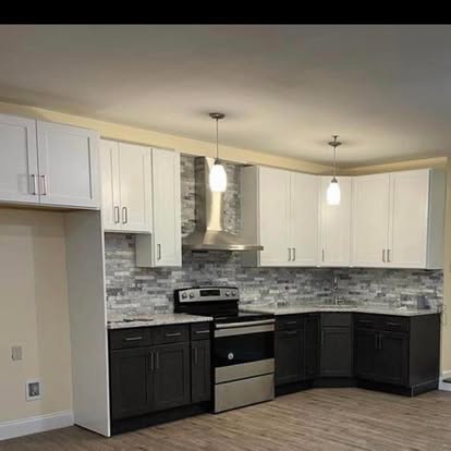 Two-tone kitchen with a stacked-stone accent — photo 9 of 10, by GT Stone and Cabinets Installation in South Amboy, NJ