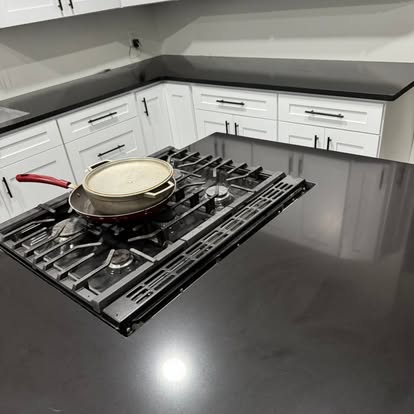 White kitchen, black-and-white quartz — photo 7 of 13, by GT Stone and Cabinets Installation in South Amboy, NJ