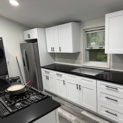White kitchen, black-and-white quartz — photo 13 of 13, by GT Stone and Cabinets Installation in South Amboy, NJ