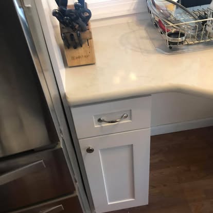 White kitchen with a curved breakfast bar — photo 11 of 13, by GT Stone and Cabinets Installation in South Amboy, NJ