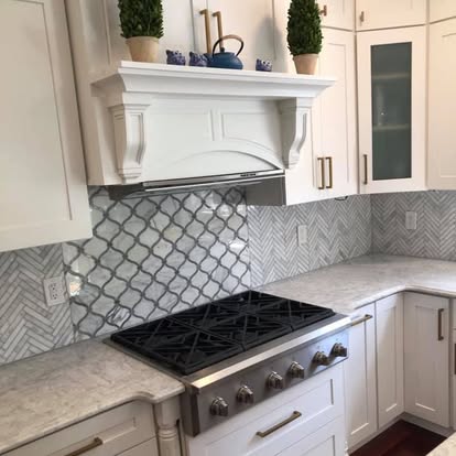 White kitchen, brass fixtures, arabesque backsplash — photo 4 of 19, by GT Stone and Cabinets Installation in South Amboy, NJ