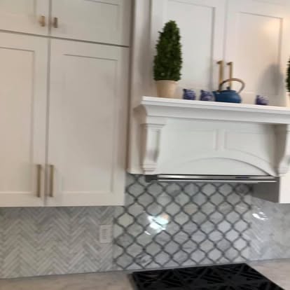 White kitchen, brass fixtures, arabesque backsplash — photo 10 of 19, by GT Stone and Cabinets Installation in South Amboy, NJ