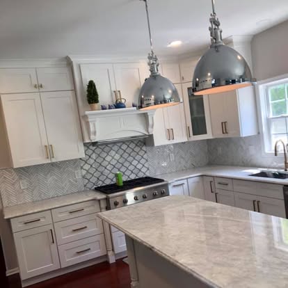 White kitchen, brass fixtures, arabesque backsplash — photo 16 of 19, by GT Stone and Cabinets Installation in South Amboy, NJ