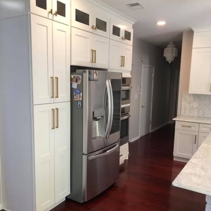 White kitchen, brass fixtures, arabesque backsplash — photo 17 of 19, by GT Stone and Cabinets Installation in South Amboy, NJ
