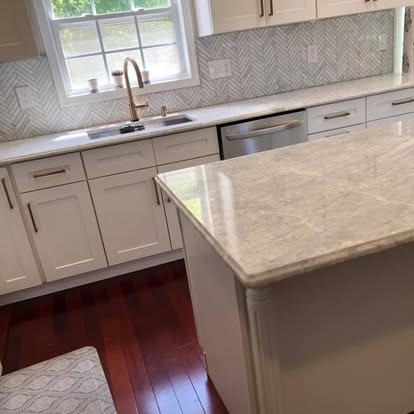 White kitchen, brass fixtures, arabesque backsplash — photo 18 of 19, by GT Stone and Cabinets Installation in South Amboy, NJ