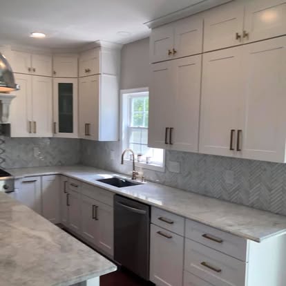 White kitchen, brass fixtures, arabesque backsplash — photo 19 of 19, by GT Stone and Cabinets Installation in South Amboy, NJ