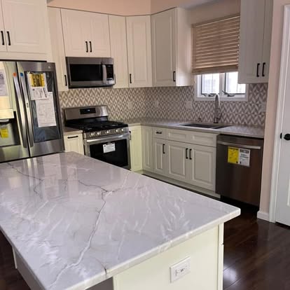 White cabinets, grey granite — photo 1 of 2, by GT Stone and Cabinets Installation in South Amboy, NJ