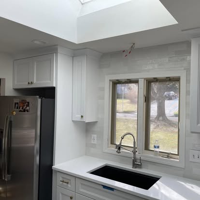 Bright white kitchen under a skylight — photo 4 of 9, by GT Stone and Cabinets Installation in South Amboy, NJ