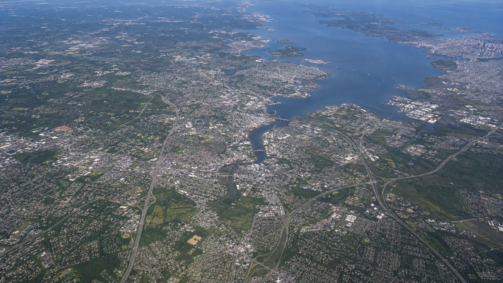 Aerial view of South Amboy, NJ and the 50-mile service area across central New Jersey